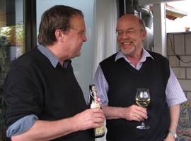 Peter Kloeden and Wolf-Juergen Beyn at an evening party in Beyn's house; photograph by Andre Vanderbauwhede