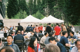Conference participants at the Welcome Reception on Sunday May 27, 2007; photograph by Susan Whitehouse, SIAM Membership Manager