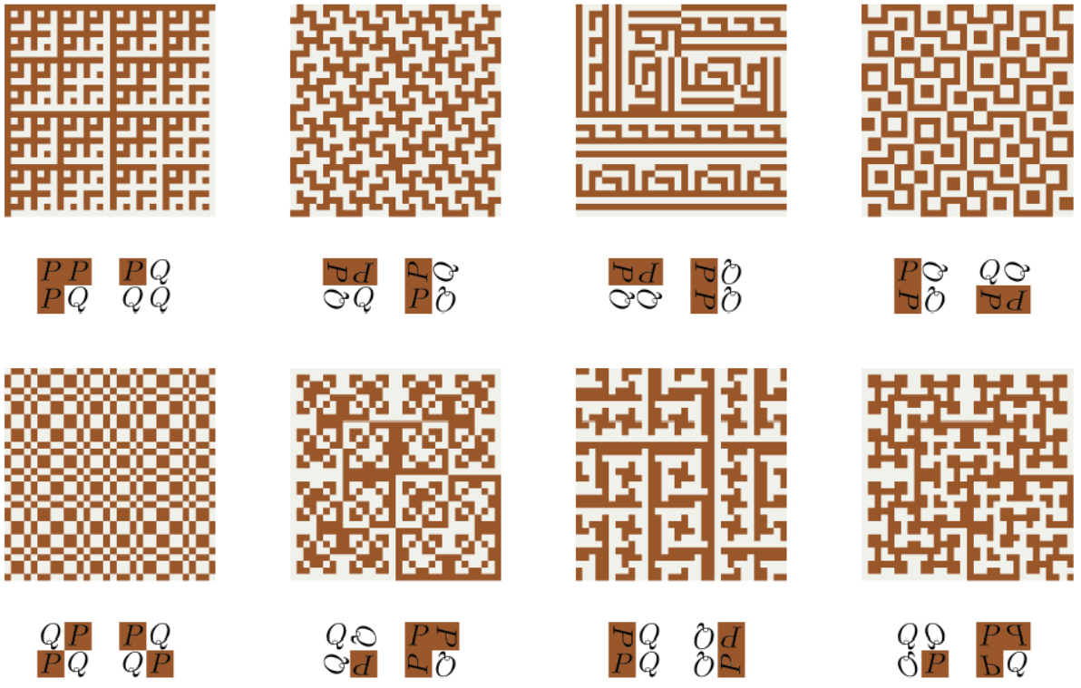\[ \begin{array}[c]{cccc}\includegraphics[width=0.25\textwidth ]{frac_ double_0001.png} & \includegraphics[width=0.25\textwidth ]{frac_ double_0002.png} & \includegraphics[width=0.25\textwidth ]{frac_ double_0003.png} & \includegraphics[width=0.25\textwidth ]{frac_ double_0017.png}\\ \includegraphics[width=0.15\textwidth ]{frac_ double_ rule_0001.png} & \includegraphics[width=0.15\textwidth ]{frac_ double_ rule_0002.png} & \includegraphics[width=0.15\textwidth ]{frac_ double_ rule_0003.png} & \includegraphics[width=0.15\textwidth ]{frac_ double_ rule_0017.png}\\ \includegraphics[width=0.25\textwidth ]{frac_ double_0016.png} & \includegraphics[width=0.25\textwidth ]{frac_ double_0018.png} & \includegraphics[width=0.25\textwidth ]{frac_ double_0015.png} & \includegraphics[width=0.25\textwidth ]{frac_ double_0007.png}\\ \includegraphics[width=0.15\textwidth ]{frac_ double_ rule_0016.png} & \includegraphics[width=0.15\textwidth ]{frac_ double_ rule_0018.png} & \includegraphics[width=0.15\textwidth ]{frac_ double_ rule_0015.png} & \includegraphics[width=0.15\textwidth ]{frac_ double_ rule_0007.png}\\ \end{array} \]